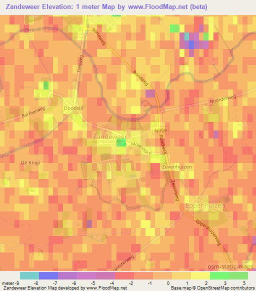 Zandeweer,Netherlands Elevation Map