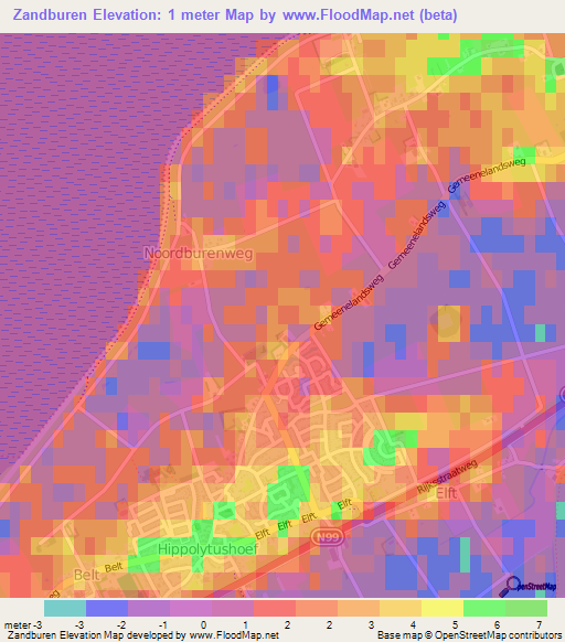 Zandburen,Netherlands Elevation Map