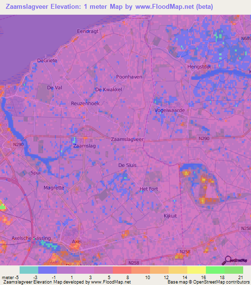 Zaamslagveer,Netherlands Elevation Map