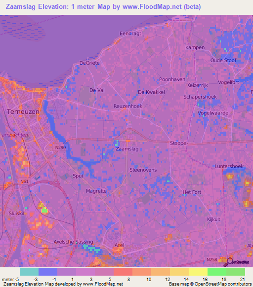 Zaamslag,Netherlands Elevation Map