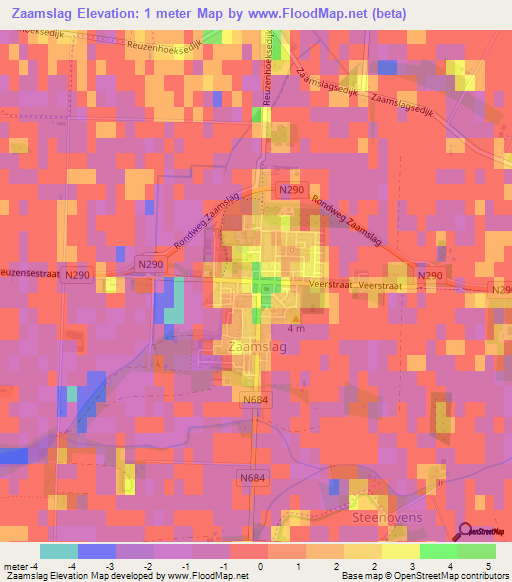 Zaamslag,Netherlands Elevation Map