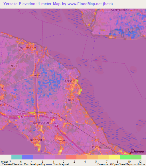 Yerseke,Netherlands Elevation Map