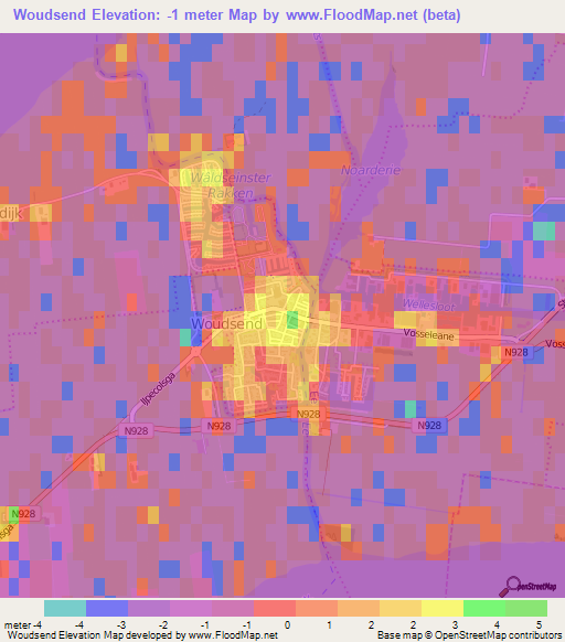 Woudsend,Netherlands Elevation Map
