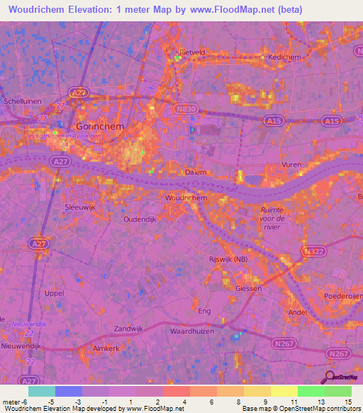 Woudrichem,Netherlands Elevation Map