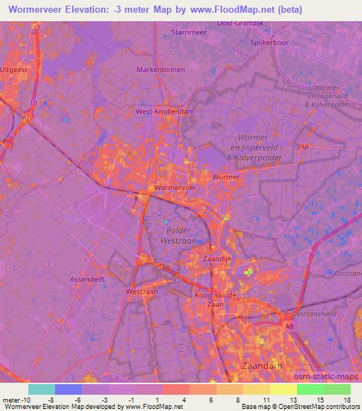 Wormerveer,Netherlands Elevation Map