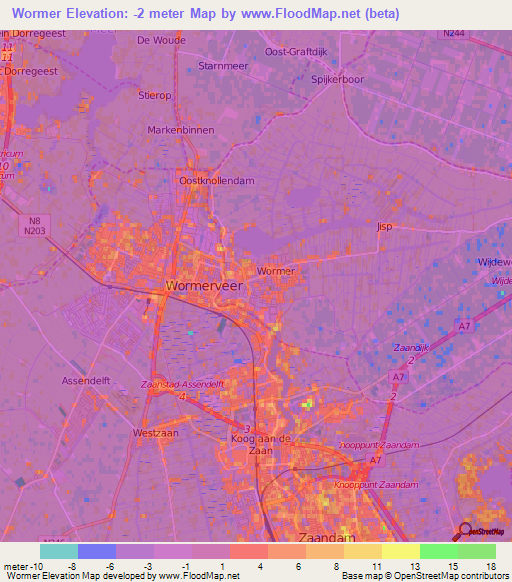 Wormer,Netherlands Elevation Map