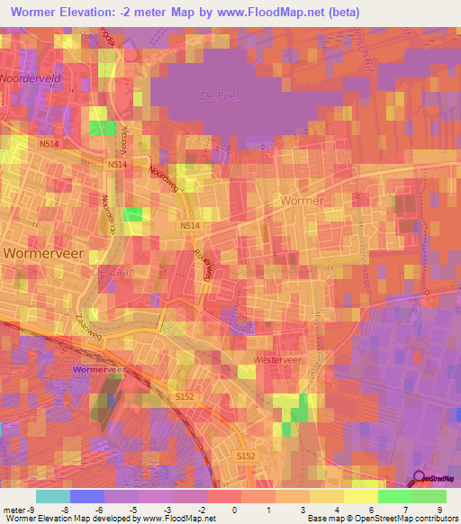 Wormer,Netherlands Elevation Map