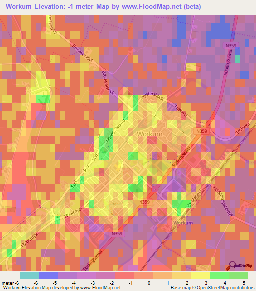 Workum,Netherlands Elevation Map