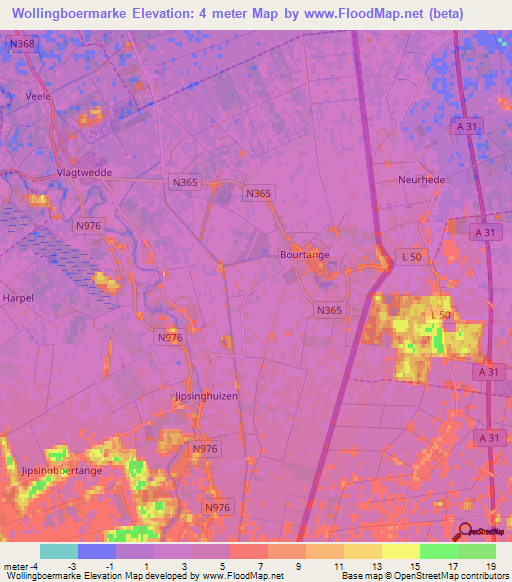 Wollingboermarke,Netherlands Elevation Map