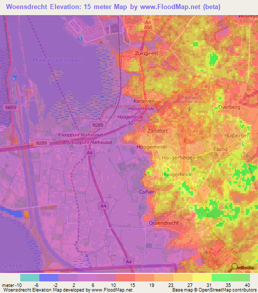 Woensdrecht,Netherlands Elevation Map