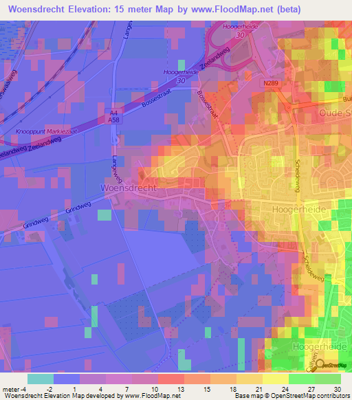 Woensdrecht,Netherlands Elevation Map