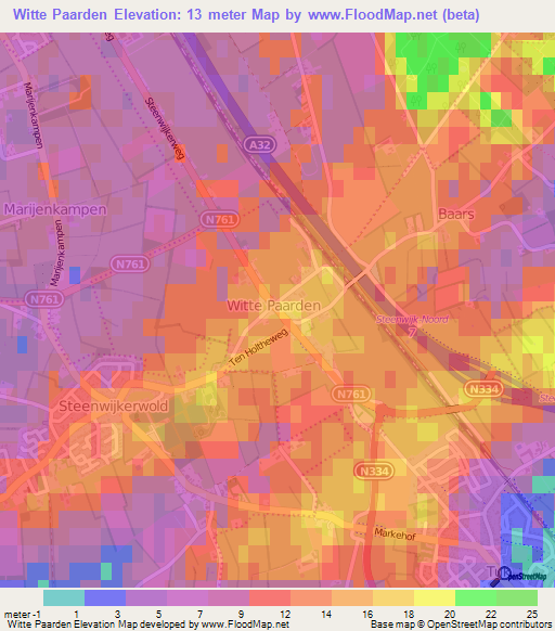 Witte Paarden,Netherlands Elevation Map