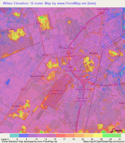 Witten,Netherlands Elevation Map