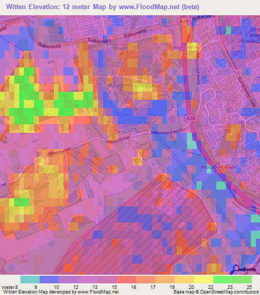 Witten,Netherlands Elevation Map