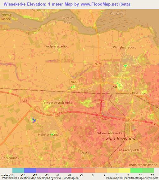 Wissekerke,Netherlands Elevation Map