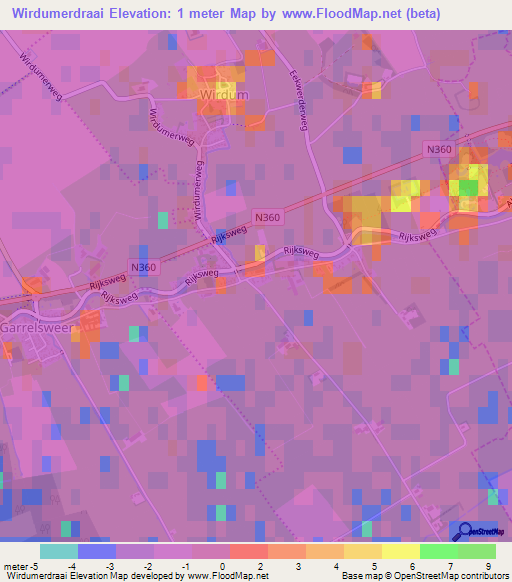 Wirdumerdraai,Netherlands Elevation Map