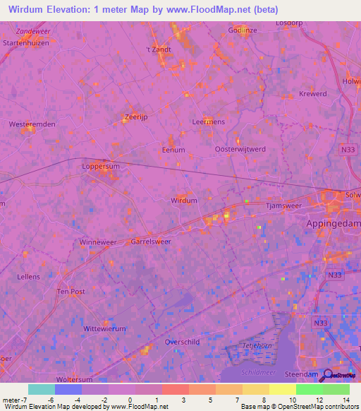 Wirdum,Netherlands Elevation Map