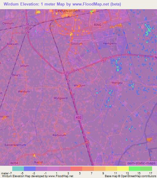 Wirdum,Netherlands Elevation Map