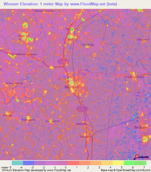 Winsum,Netherlands Elevation Map