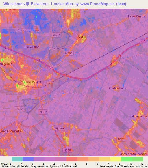 Winschoterzijl,Netherlands Elevation Map