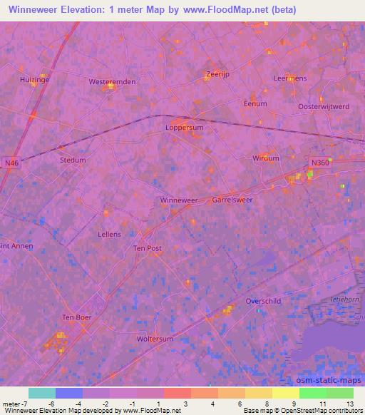Winneweer,Netherlands Elevation Map