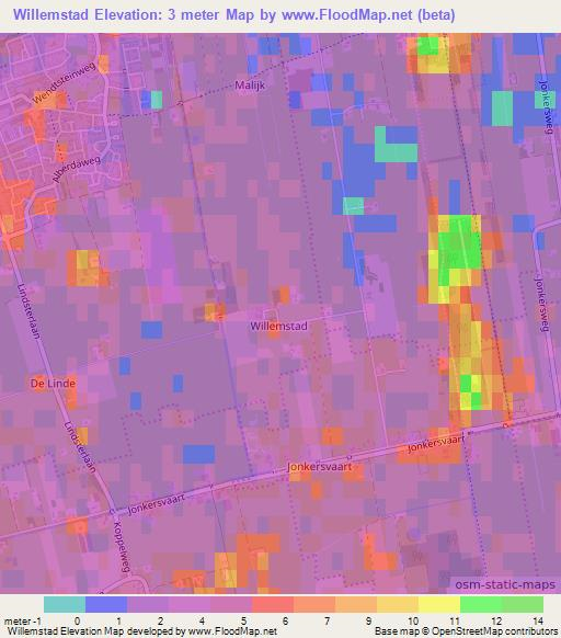 Willemstad,Netherlands Elevation Map