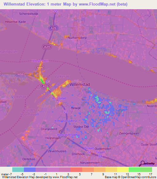 Willemstad,Netherlands Elevation Map