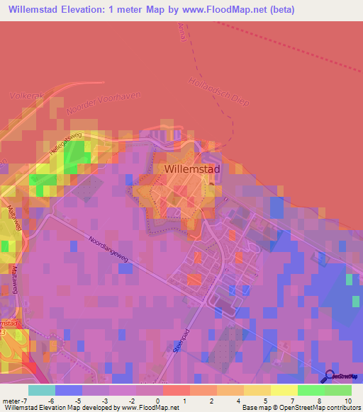 Willemstad,Netherlands Elevation Map