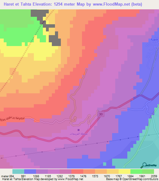 Haret et Tahta,Lebanon Elevation Map