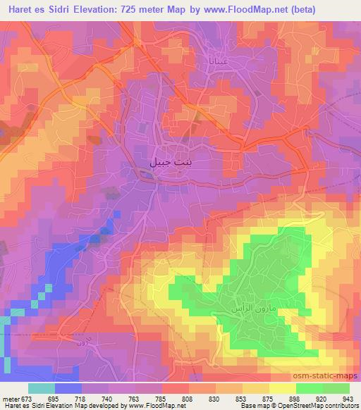 Haret es Sidri,Lebanon Elevation Map