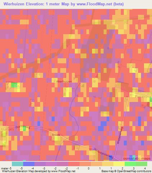 Wierhuizen,Netherlands Elevation Map