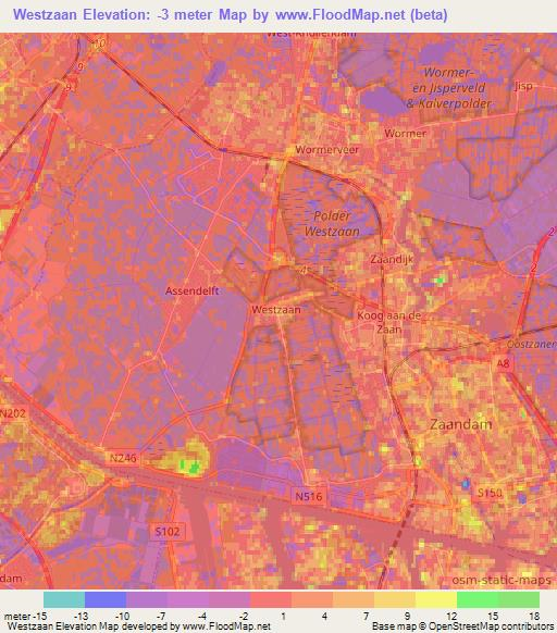 Westzaan,Netherlands Elevation Map