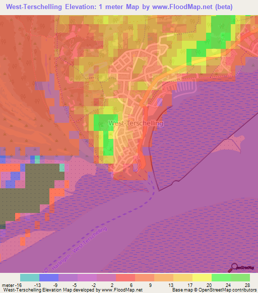 West-Terschelling,Netherlands Elevation Map