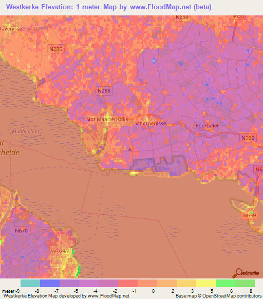 Westkerke,Netherlands Elevation Map