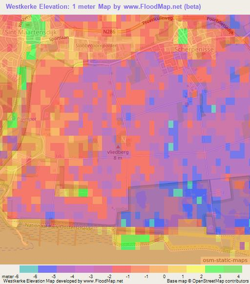 Westkerke,Netherlands Elevation Map