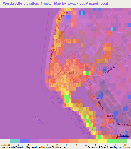 Westkapelle,Netherlands Elevation Map