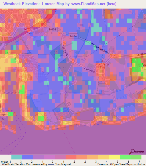 Westhoek,Netherlands Elevation Map