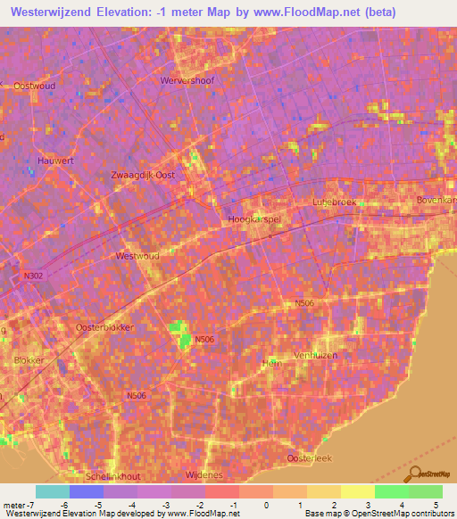 Westerwijzend,Netherlands Elevation Map