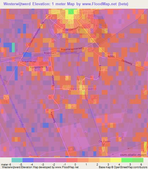 Westerwijtwerd,Netherlands Elevation Map