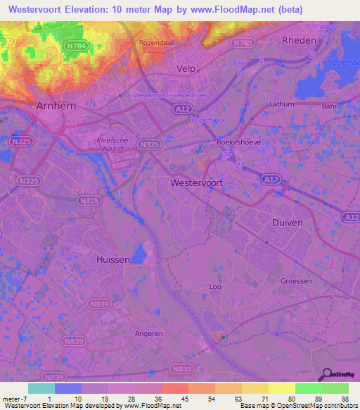 Westervoort,Netherlands Elevation Map