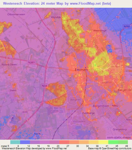 Westenesch,Netherlands Elevation Map