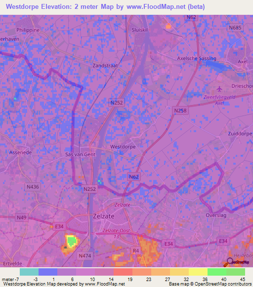 Westdorpe,Netherlands Elevation Map