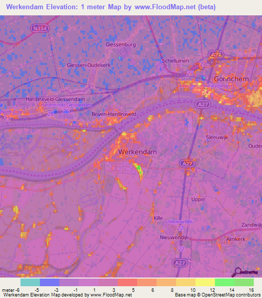 Werkendam,Netherlands Elevation Map