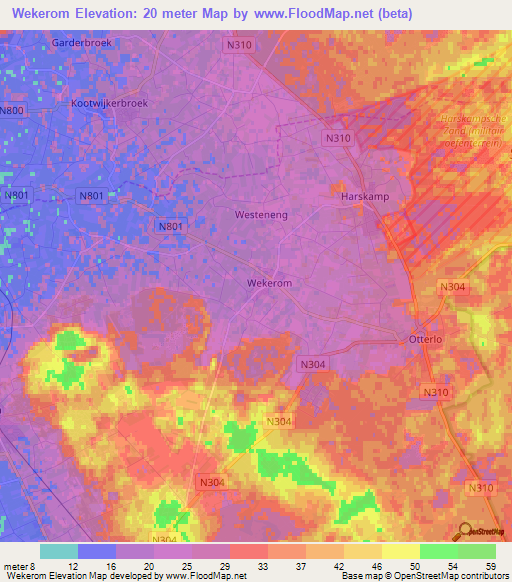 Wekerom,Netherlands Elevation Map