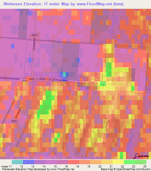Weiteveen,Netherlands Elevation Map