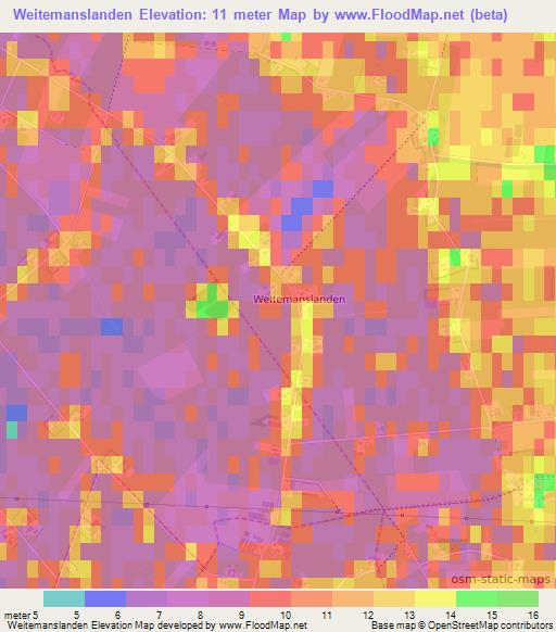 Weitemanslanden,Netherlands Elevation Map