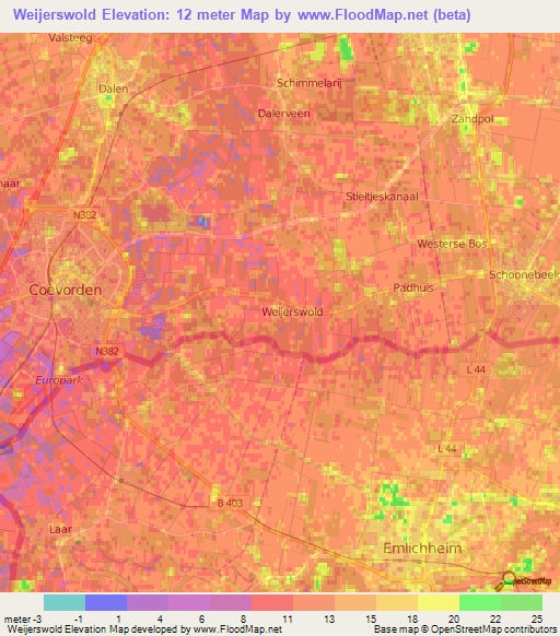 Weijerswold,Netherlands Elevation Map
