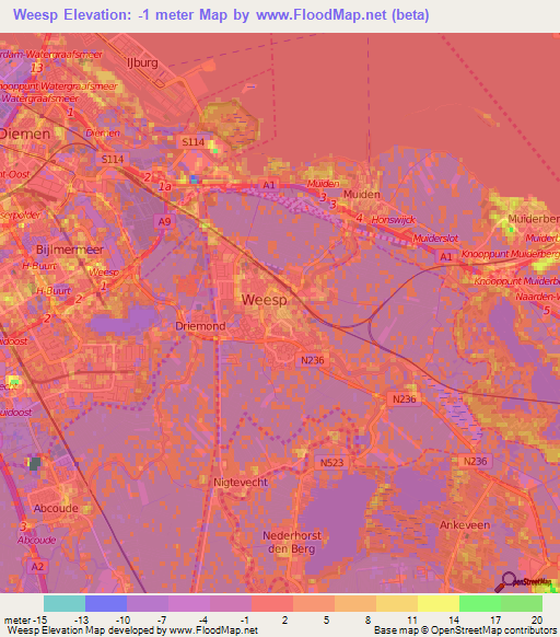 Weesp,Netherlands Elevation Map