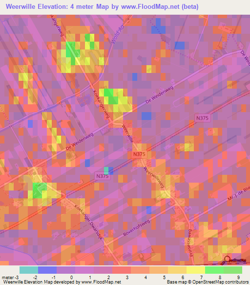 Weerwille,Netherlands Elevation Map
