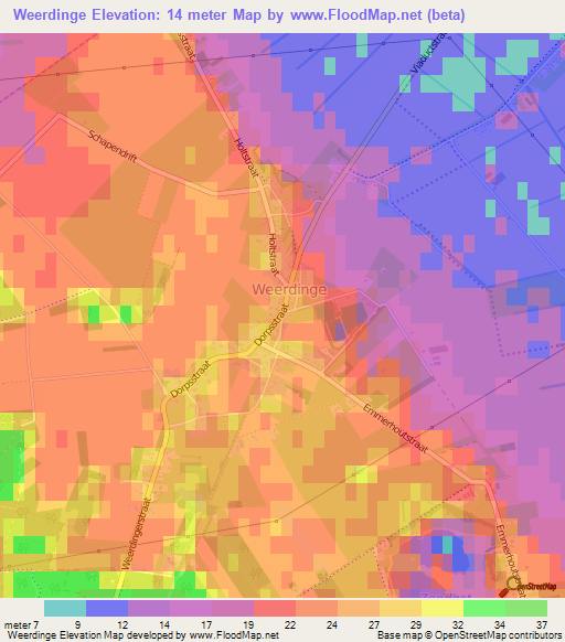 Weerdinge,Netherlands Elevation Map